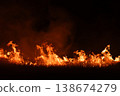 Burning fire flames isolated on dark background with smoke, dramatic wildfire effect, high contrast fire texture for overlay and design use. 138674279