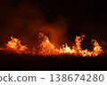 Burning fire flames isolated on dark background with smoke, dramatic wildfire effect, high contrast fire texture for overlay and design use. 138674280