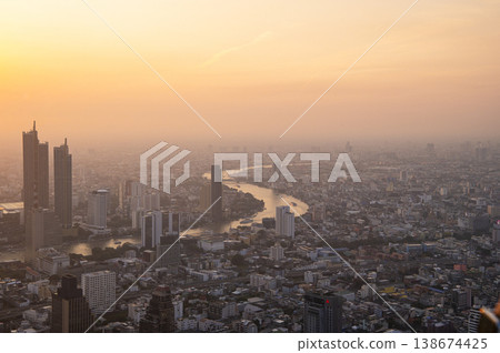 Evening view of Bangkok, Thailand 138674425