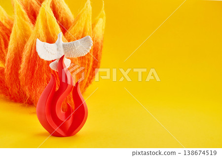 Holy spirit dove descending on Pentecost flame symbol Holy spirit dove descending on Pentecost flame symbol 138674519