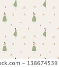 seamless minimal bakery with girl, dog and bread pastel bursery repeat pattern background, flat jpg illustration graphic design 138674539