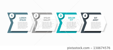 Four-step horizontal flow chart infographic with sections, icons, placeholder text for business processes. Vector illustration. Four-step horizontal flow chart infographic with sections, icons, placeholder text for business processes. Vector illustration. 138674576