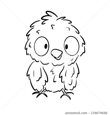 Furry bird standing in shock expression cartoon outline illustration Furry bird standing in shock expression cartoon outline illustration 138674686