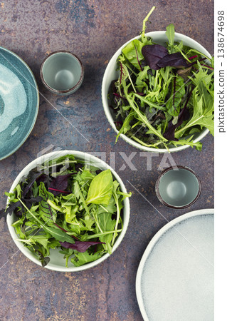Mixed leaf salad with arugula and beet leaves 138674698