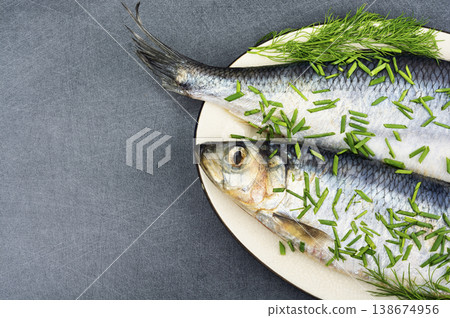 Traditional salted herring with herbs. Traditional salted herring with herbs. 138674956