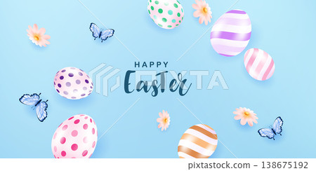 Happy Easter! Beautiful Easter greeting card background vector illustration featuring... Happy Easter! Beautiful Easter greeting card background vector illustration featuring... 138675192