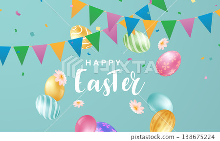 Happy Easter! Beautiful Easter greeting card background vector illustration featuring Happy Easter! Beautiful Easter greeting card background vector illustration featuring 138675224
