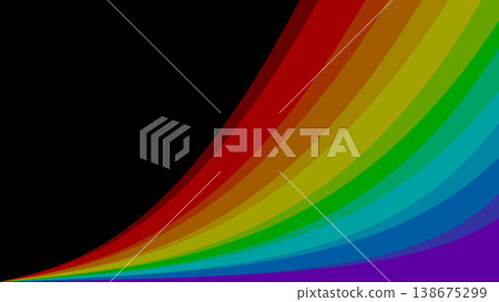 Minimalist abstract background featuring a smooth rainbow curve with vibrant colorful stripes against a solid black backdrop. Modern digital vector art style. Minimalist abstract background featuring a smooth rainbow curve with vibrant colorful stripes against a solid black backdrop. Modern digital vector art style. 138675299