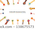 SDGs Image: Hands of People Around the World and a Frame of 17 Colored Hearts 138675573