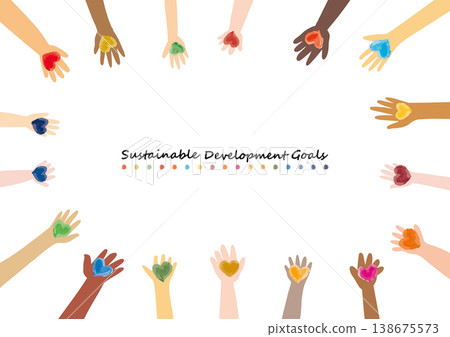 SDGs Image: Hands of People Around the World and a Frame of 17 Colored Hearts SDGs Image: Hands of People Around the World and a Frame of 17 Colored Hearts 138675573