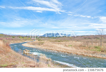 Nasushiobara City, Tochigi Prefecture: Scenery of Nasushiobara and Mount Nasu as spring arrives. 138675676