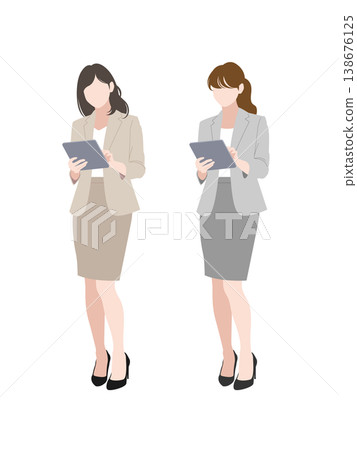 Illustration of a business person using a tablet device (vector) - Female Office Worker Illustration of a business person using a tablet device (vector) - Female Office Worker 138676125