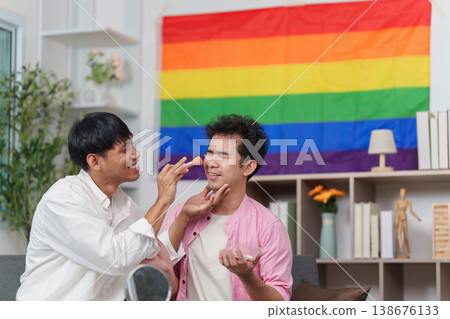 LGBTQIA couple bonding through makeup activity 138676133