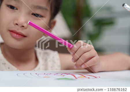 Child Drawing with Colorful Markers at Home Child Drawing with Colorful Markers at Home 138676162