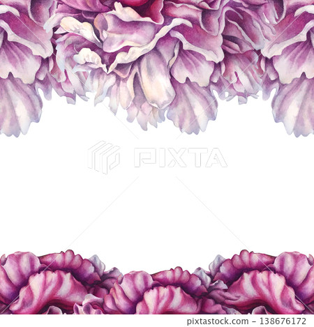 Watercolor peony frame with top and bottom floral borders, featuring soft blush and rich pink tones. Pink botanical template with open center, perfect for wedding invitations, cards, luxury branding Watercolor peony frame with top and bottom floral borders, featuring soft blush and rich pink tones. Pink botanical template with open center, perfect for wedding invitations, cards, luxury branding 138676172