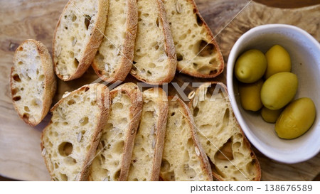 Pumpkin seed bread and olives 138676589