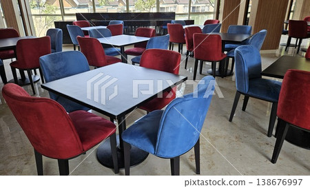 This is interior of cafe store with chair and table 138676997