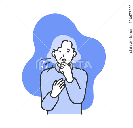 一幅老年婦女咳嗽的插圖；用於解釋喉嚨痛和支氣管炎等呼吸道疾病。 138677395