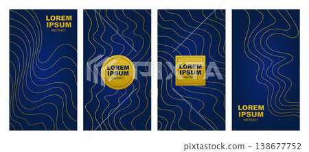 Luxury art deco wave pattern set, dark blue and copper abstract wavy lines, elegant posters, banners, flyers, textures and ornaments with text in a vector illustration Luxury art deco wave pattern set, dark blue and copper abstract wavy lines, elegant posters, banners, flyers, textures and ornaments with text in a vector illustration 138677752