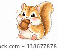 An illustration of a cute chipmunk eating an acorn. 138677878