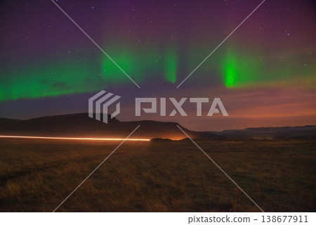 Aurora Borealis Night Sky over Nuspar Iceland Landscape Aurora Borealis Night Sky over Nuspar Iceland Landscape 138677911