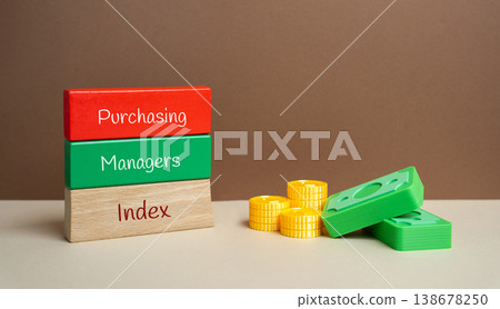 Purchasing Managers Index PMI. Economic indicator measuring the activity level of purchasing managers in the manufacturing and service sectors, reflecting business conditions and economic trends. 138678250