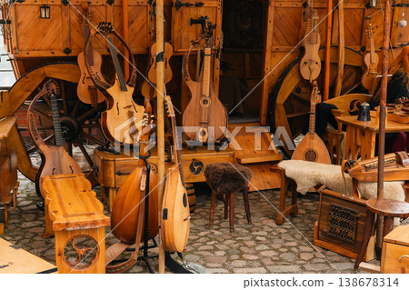 Handmade musical instruments at festival market stall in Berlin 138678314