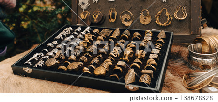 Handmade jewelry display at festival market stall in Berlin 138678328