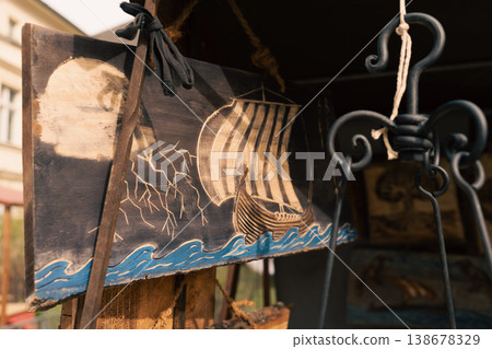 Handmade Viking ship sign at Easter Knight Festival in Berlin 138678329