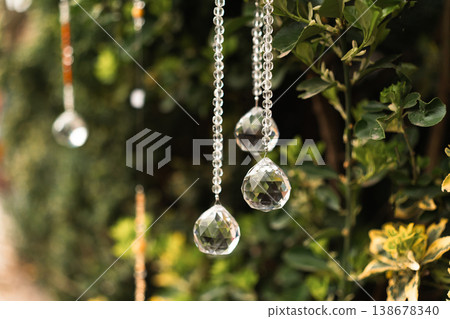 Crystal ornaments hanging at market stall during festival in Berlin 138678340