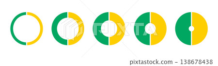 Donut charts, pies segmented on 2 equal parts. Wheels divided in two sections. Diagrams infographic multicoloured. Pie, pizza chart round icons layout. Set of circle section graphs. Loading bar mockup Donut charts, pies segmented on 2 equal parts. Wheels divided in two sections. Diagrams infographic multicoloured. Pie, pizza chart round icons layout. Set of circle section graphs. Loading bar mockup 138678438