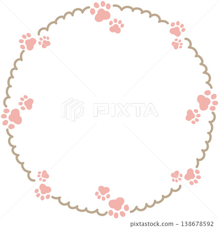 Brown paw prints and a round frame with frills Brown paw prints and a round frame with frills 138678592