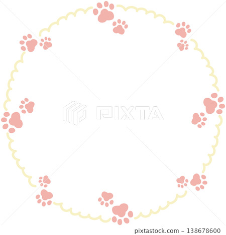 Pale yellow paw prints and a round, frilly frame 138678600