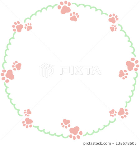 Light green paw prints and a round, frilly frame 138678603