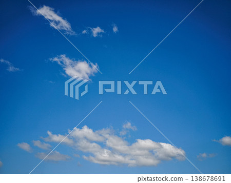 Bright blue sky with fluffy clouds creating a serene atmosphere for relaxation concept. copy space Bright blue sky with fluffy clouds creating a serene atmosphere for relaxation concept. copy space 138678691