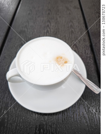 Creamy coffee cup Cappuccino with frothy milk on a saucer showcasing a delightful beverage concept. copy space Creamy coffee cup Cappuccino with frothy milk on a saucer showcasing a delightful beverage concept. copy space 138678723