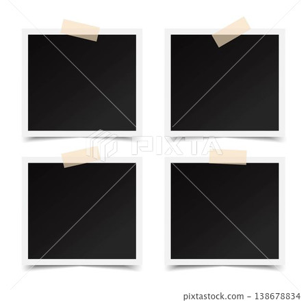 Blank photos stuck with sticky tape set. Photo frames on the wall. Vector illustration Blank photos stuck with sticky tape set. Photo frames on the wall. Vector illustration 138678834
