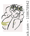 Minimalist Woman Portrait Olive Branch Line Art Hand Painted Raster Illustration Modern Aesthetic 138678942