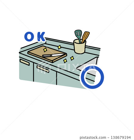 Kitchen counter cleaning OK. Hygiene management. Food poisoning prevention. (Illustration) Kitchen counter cleaning OK. Hygiene management. Food poisoning prevention. (Illustration) 138679194