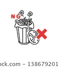 Closing the trash can lid is a hygiene rule (illustration) and a way to prevent food poisoning. 138679201