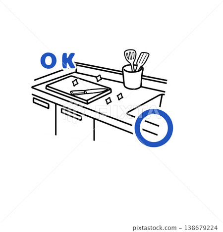 廚房檯面清潔達標。衛生管理。預防食物中毒。 （插圖） 138679224