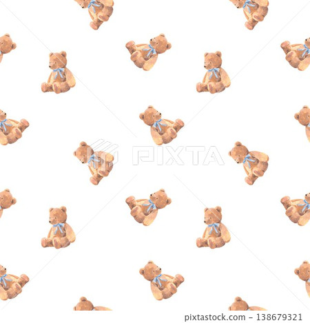 Cute Teddy Bear Seamless Pattern Baby Nursery Acrylic Hand Painted Texture Cute Teddy Bear Seamless Pattern Baby Nursery Acrylic Hand Painted Texture 138679321