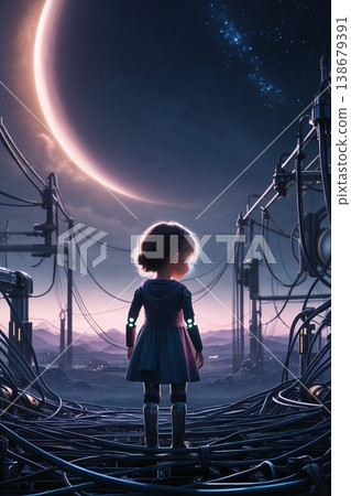 Silhouette of a mechanical planet 138679391