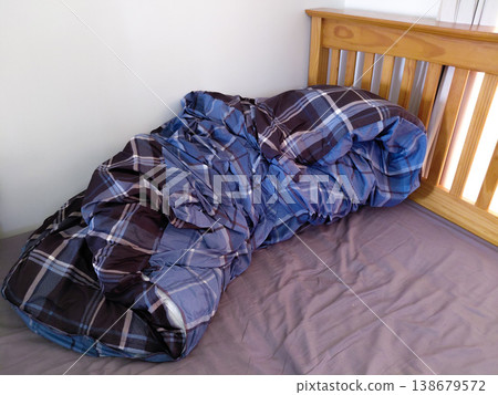Cozy Toddler Bed with Blue-Black Plaid Duvet in Nursery Corner Cozy Toddler Bed with Blue-Black Plaid Duvet in Nursery Corner 138679572