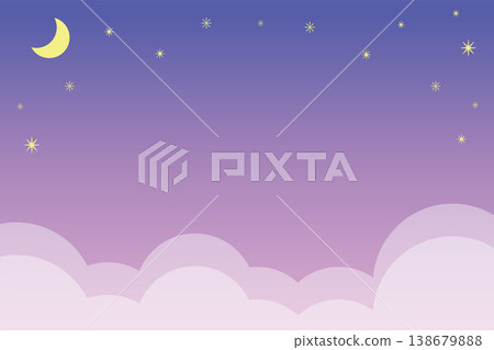 Fantasy gradient night sky background with moon and stars (horizontal size, with copy space margin) 138679888