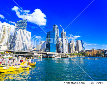 Sydney's Circular Quay ferry terminal and the skyscrapers of the City of Sydney 138679990
