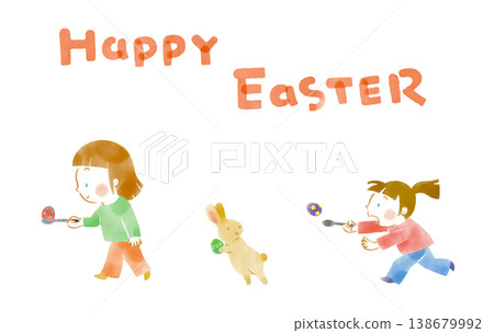 Easter eggs, children, and rabbits Easter eggs, children, and rabbits 138679992