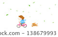 A girl riding a bicycle and a dog 138679993