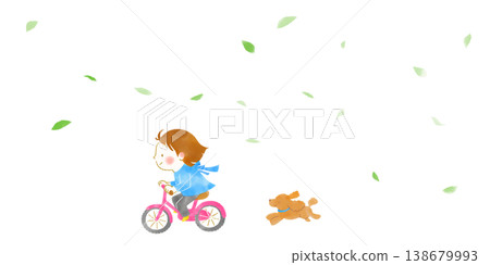 一個女孩騎著腳踏車,還有一隻狗 一個女孩騎著腳踏車,還有一隻狗 138679993