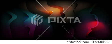 Black wide background with abstract shapes and many-coloured blurred gradient Black wide background with abstract shapes and many-coloured blurred gradient 138680665
